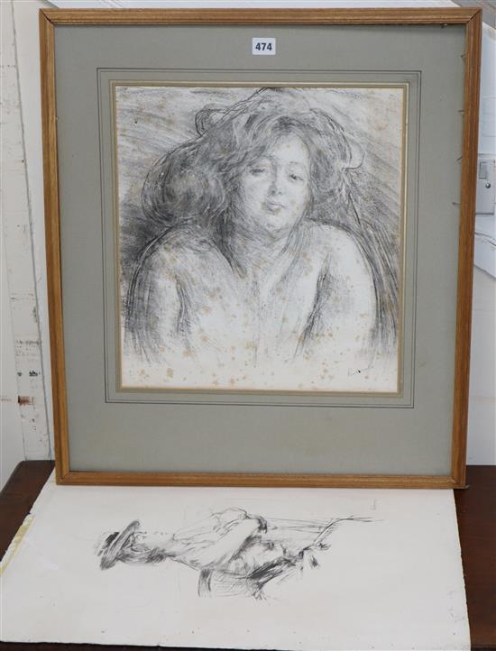 Albert de Belleroche (1864-1944), two lithographs, Femme au Cheveaux Defaits (Paris 1904), signed, 42 x 39cm and